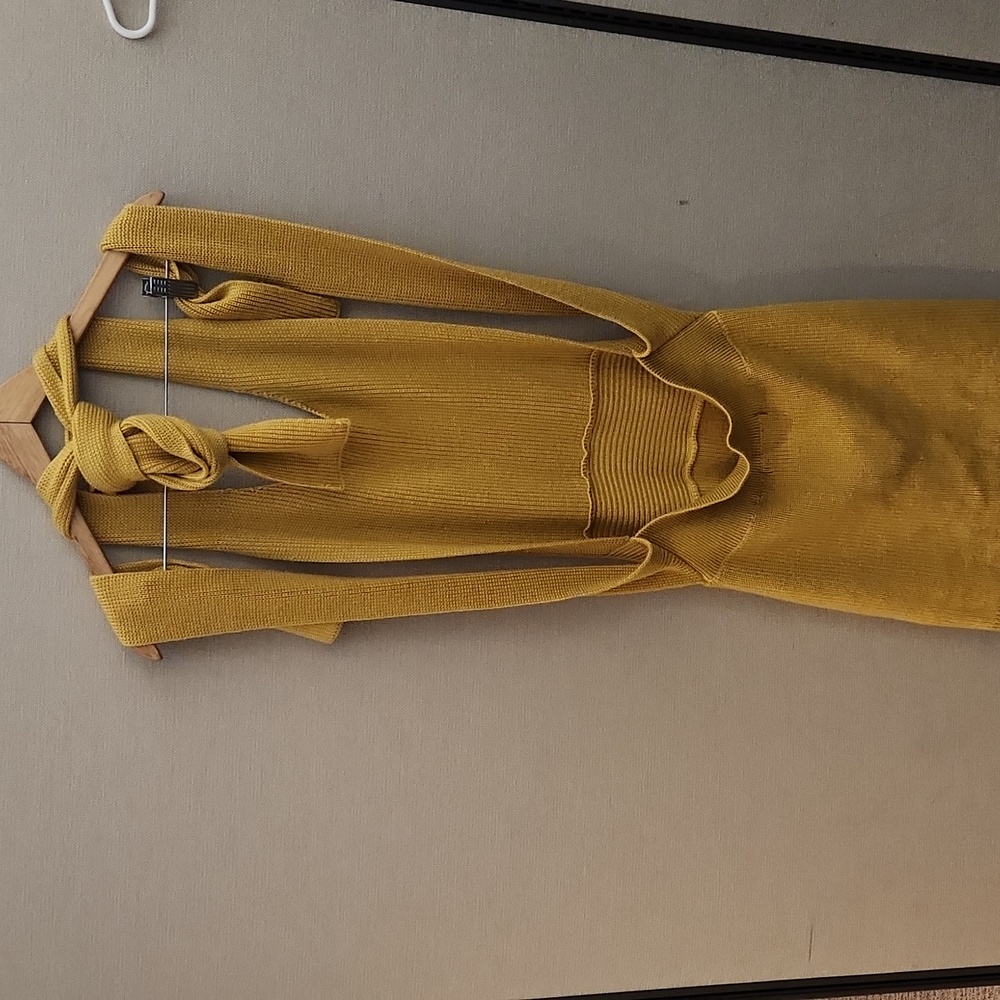 Free People Mustard Yellow Knit Bow Strap Dress - Picture 4 of 16